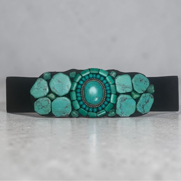 Vintage Tibetan Huge Genuine Turquoise Beaded Adjustable Stretch Belt